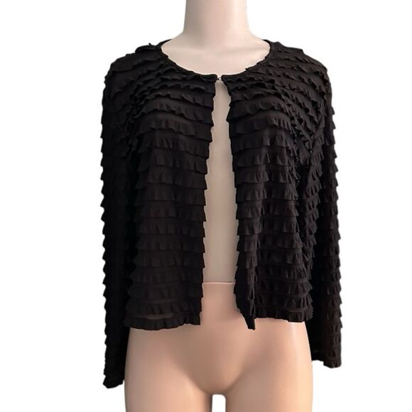 New Directions Black Tiered Ruffle Open Front Long Sleeve Cardigan Size XL - Picture 1 of 7